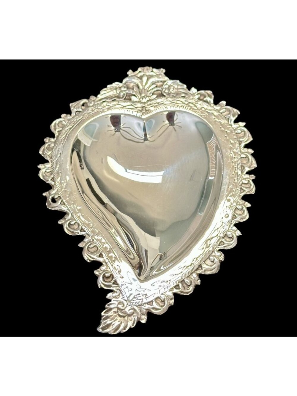 Heart Shape Trinket Dish Bowl Crowned Eagles Baroque Fine Silver Greek Museum